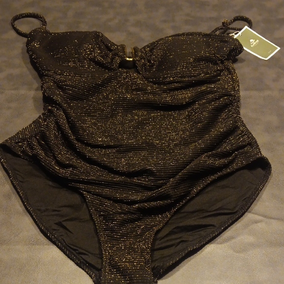 NWT! Eomenie Sophisticated Black One-Piece Swimsuit with Gold Accent - Picture 5 of 7